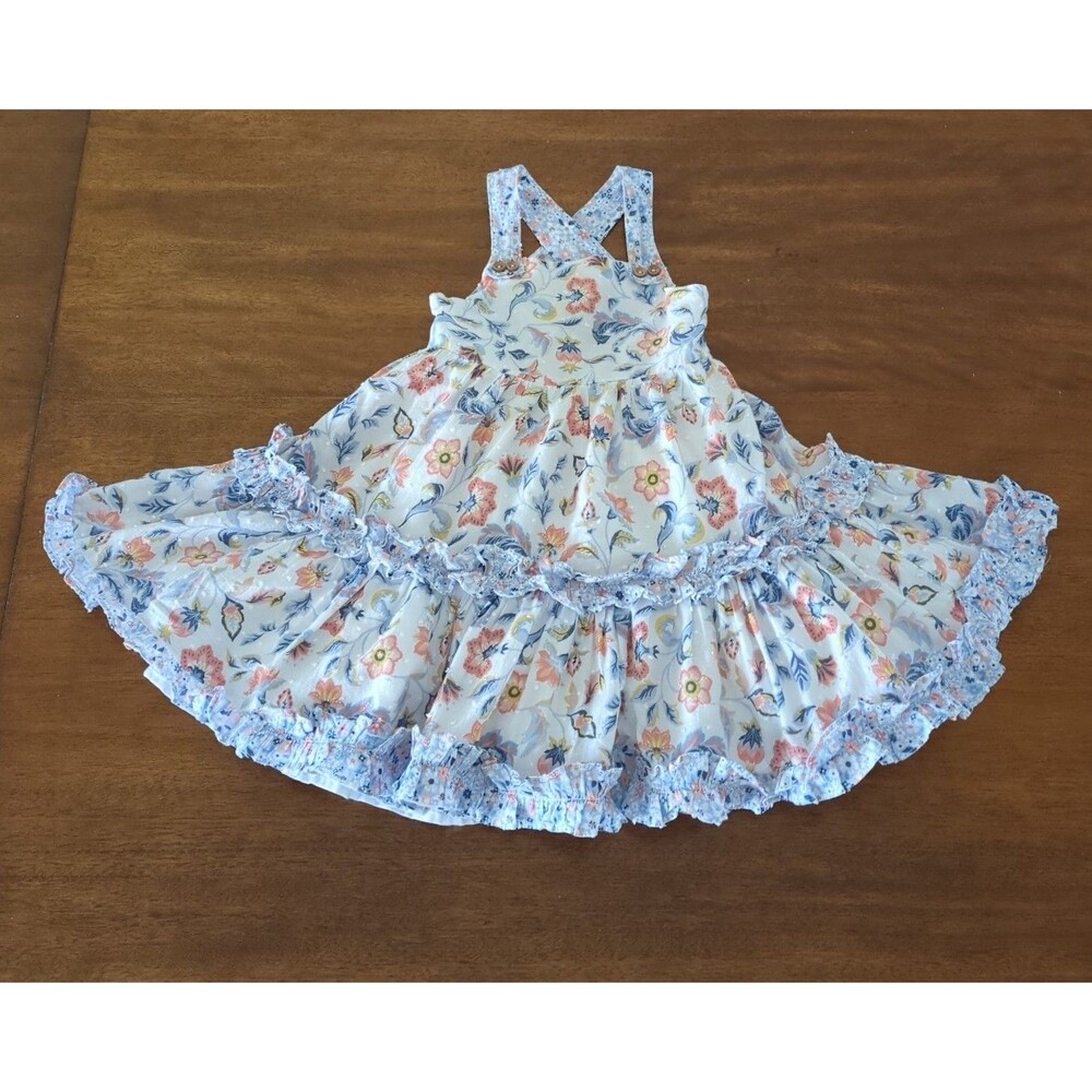 Girls cross back blue and orange tiered  ruffle sun dress size  4 GUC
